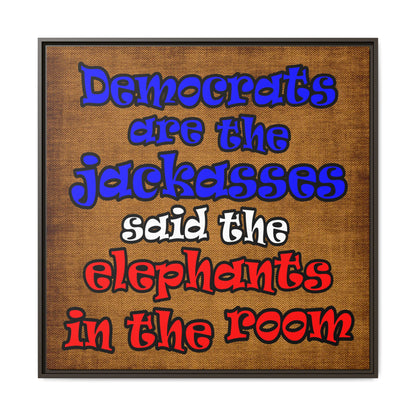 donkeys and elephants - framed canvas art (brown papyrus)