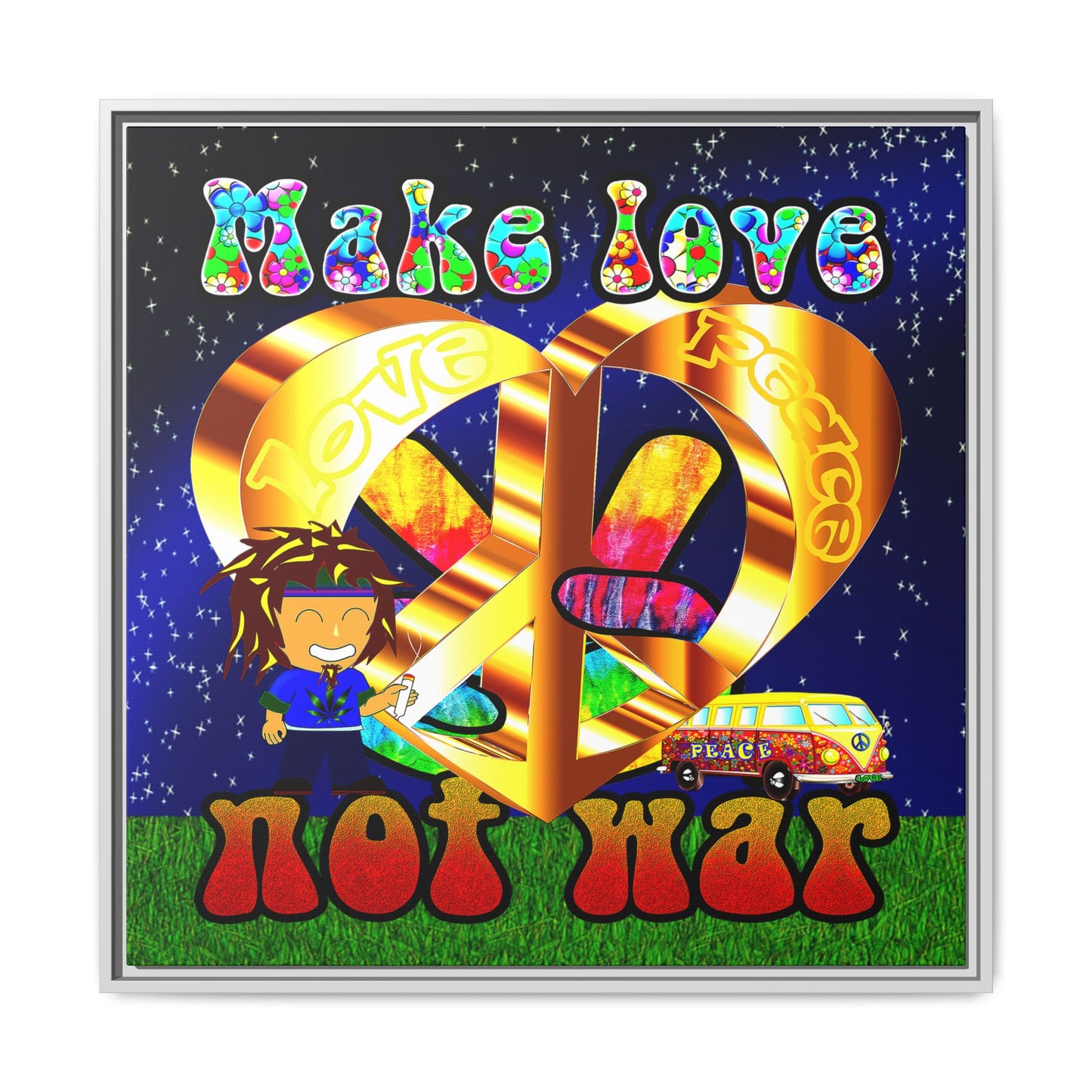 love peace - framed canvas art ('snoops' background)
