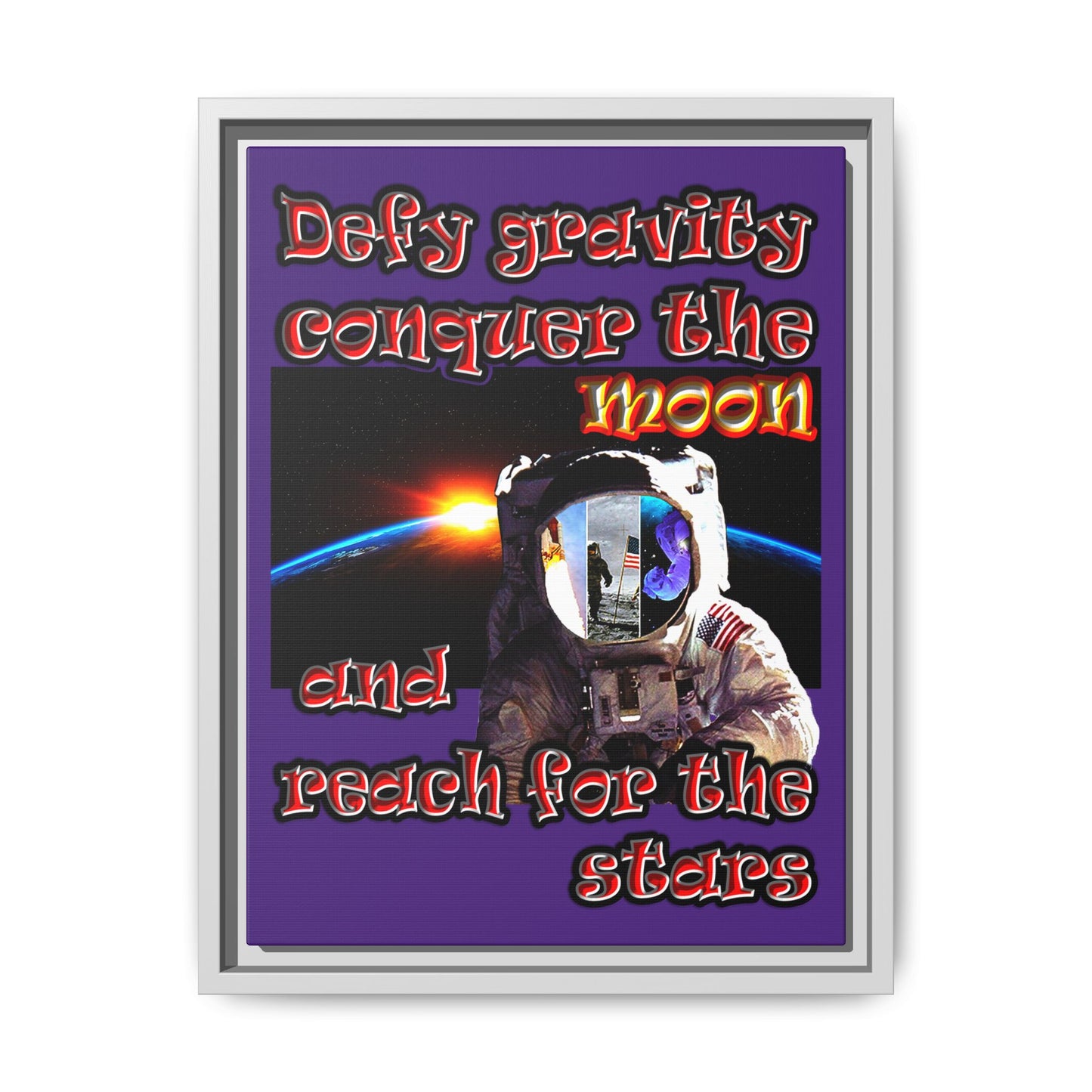 defy conquer reach - framed canvas art (purple)