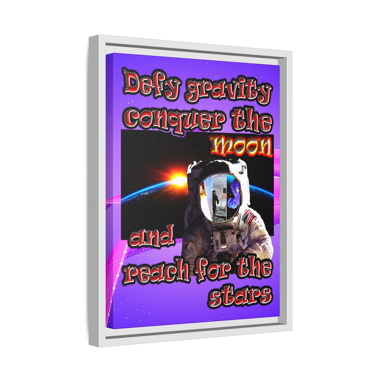 defy conquer reach - framed canvas art (purple-pink wave)