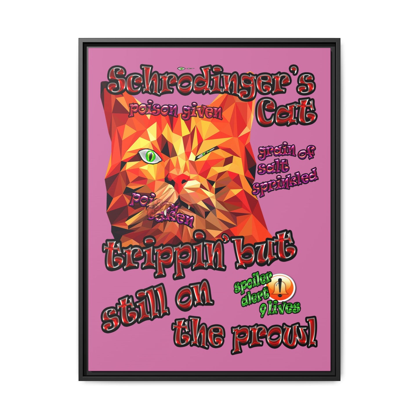 schrodinger's cat - framed canvas art (light pink)