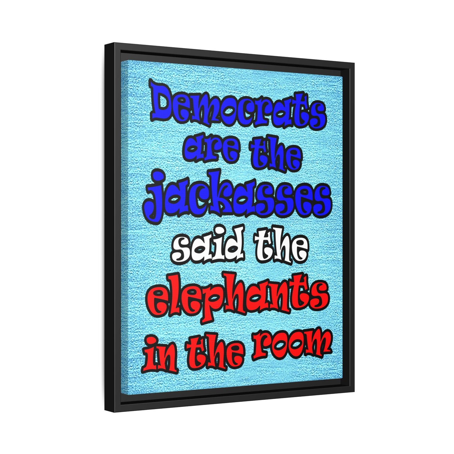 donkeys and elephants - framed canvas art (faded blue)