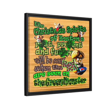 christmas spirits of boston - framed canvas art (butterscotch wood finish)