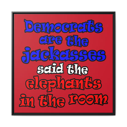 donkeys and elephants - framed canvas art (dark red)