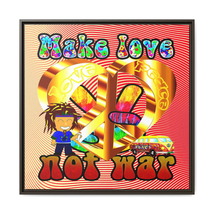 love peace - framed canvas art (yellow-orange wave)