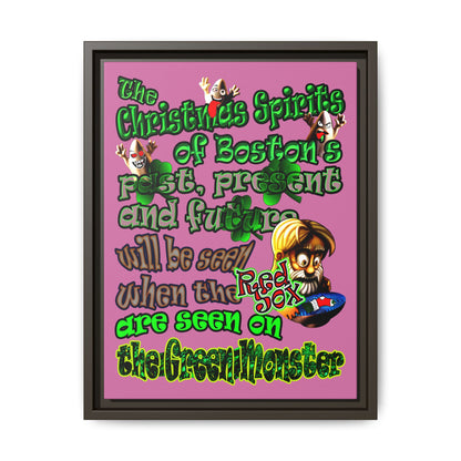 christmas spirits of boston - framed canvas art (light pink)