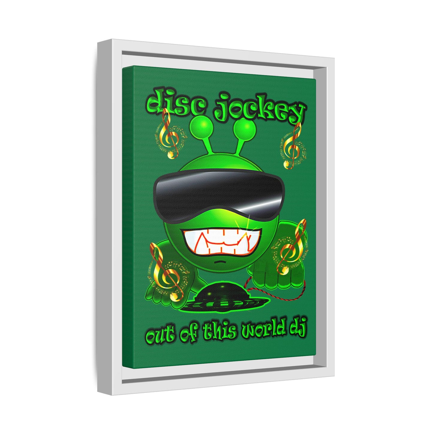 disc jockey - framed canvas art (dark green)