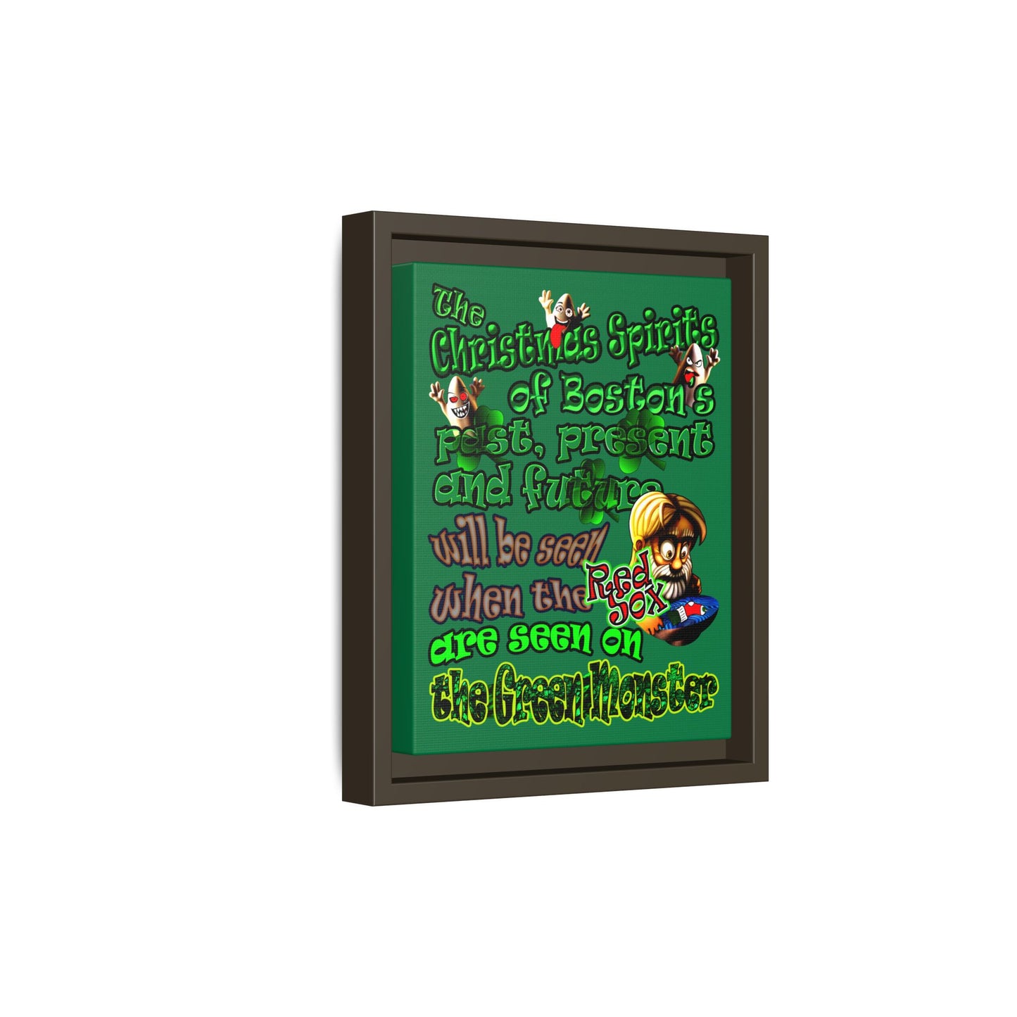 christmas spirits of boston - framed canvas art (dark green)