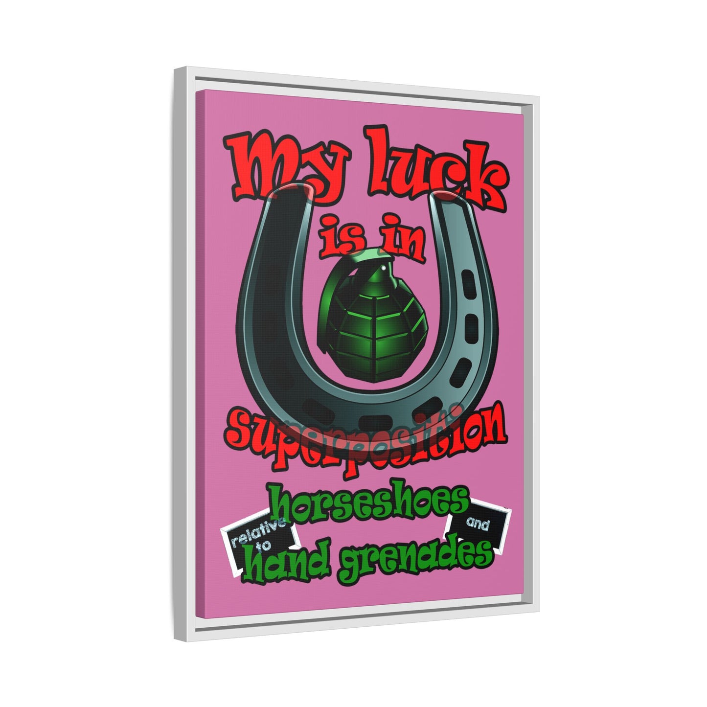 my luck - framed canvas art (light pink)