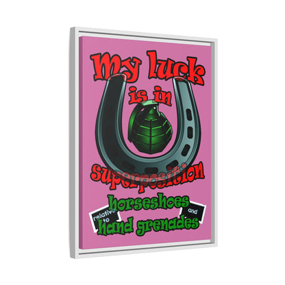 my luck - framed canvas art (light pink)
