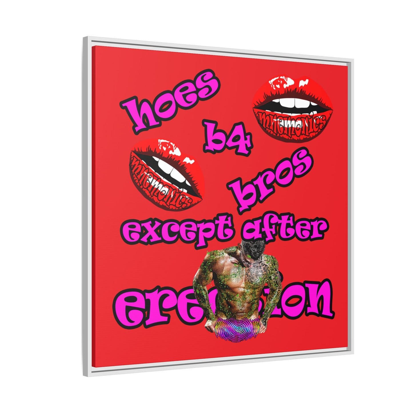hoes b4 bros - framed canvas art (red)