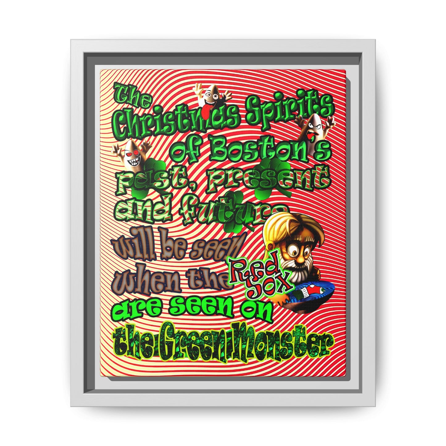 christmas spirits of boston - framed canvas art (yellow-orange wave)