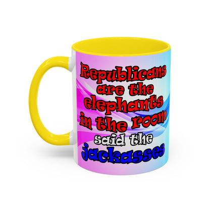 donkeys and elephants - Accent Mug (light blue-pink wave)