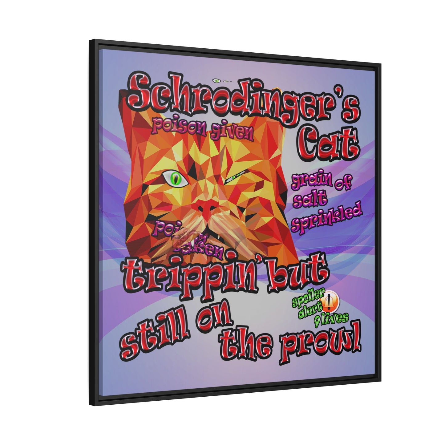 schrodinger's cat - framed canvas art (light blue-pink wave)