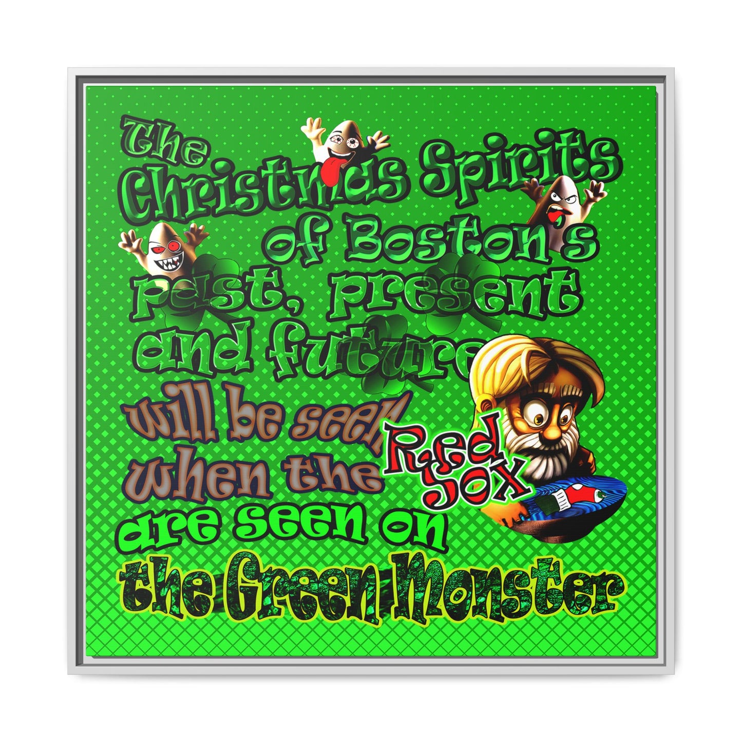 christmas spirits of boston - framed canvas art (logo green)