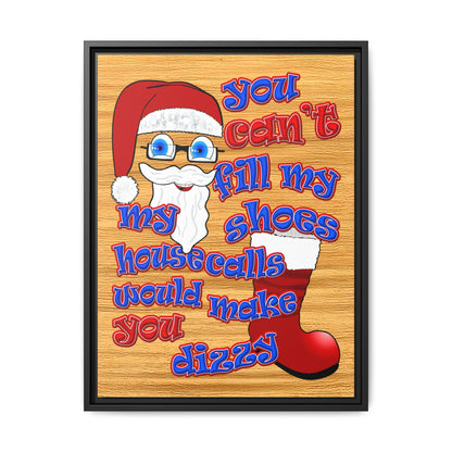 santa's shoes - framed canvas art (butterscotch wood finish)