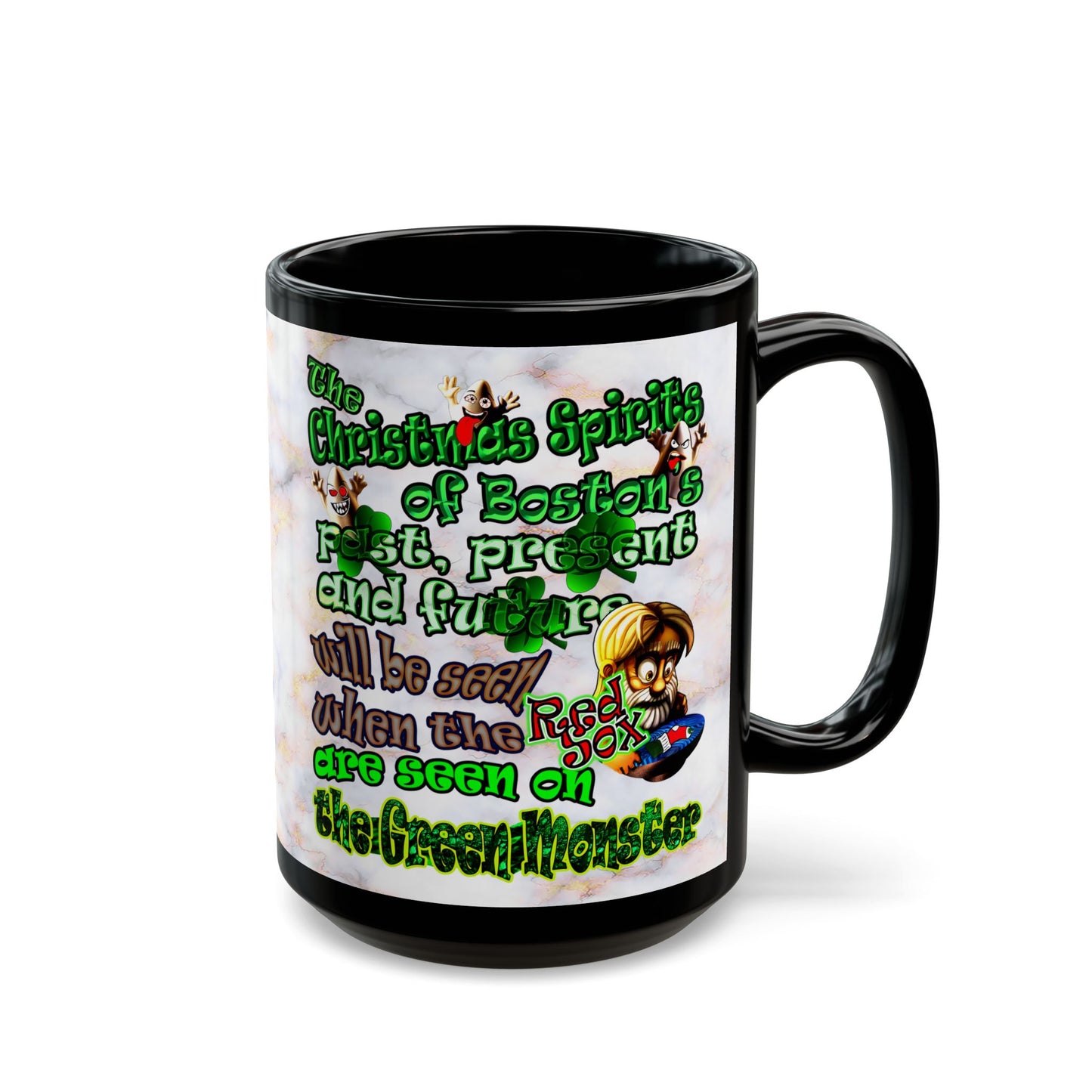 christmas spirits of boston - Black Mug (white marble)