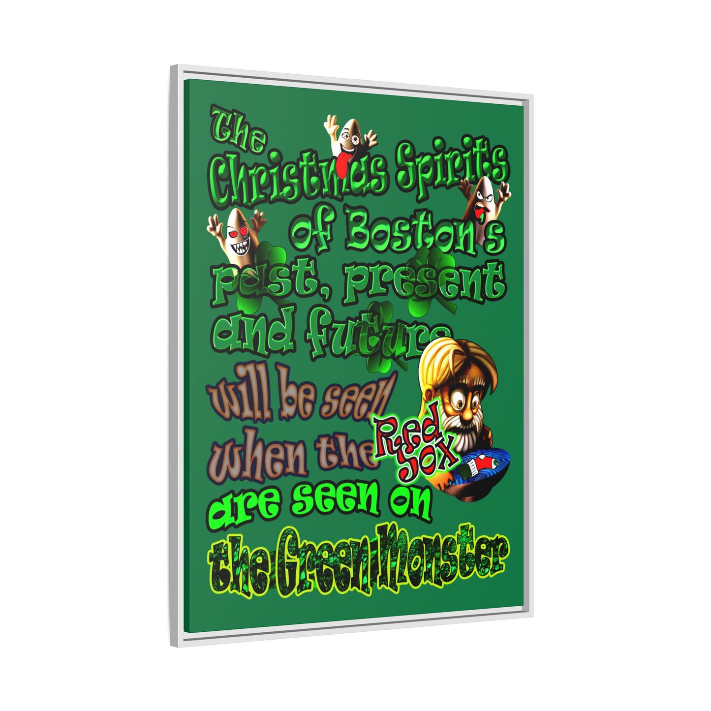christmas spirits of boston - framed canvas art (dark green)