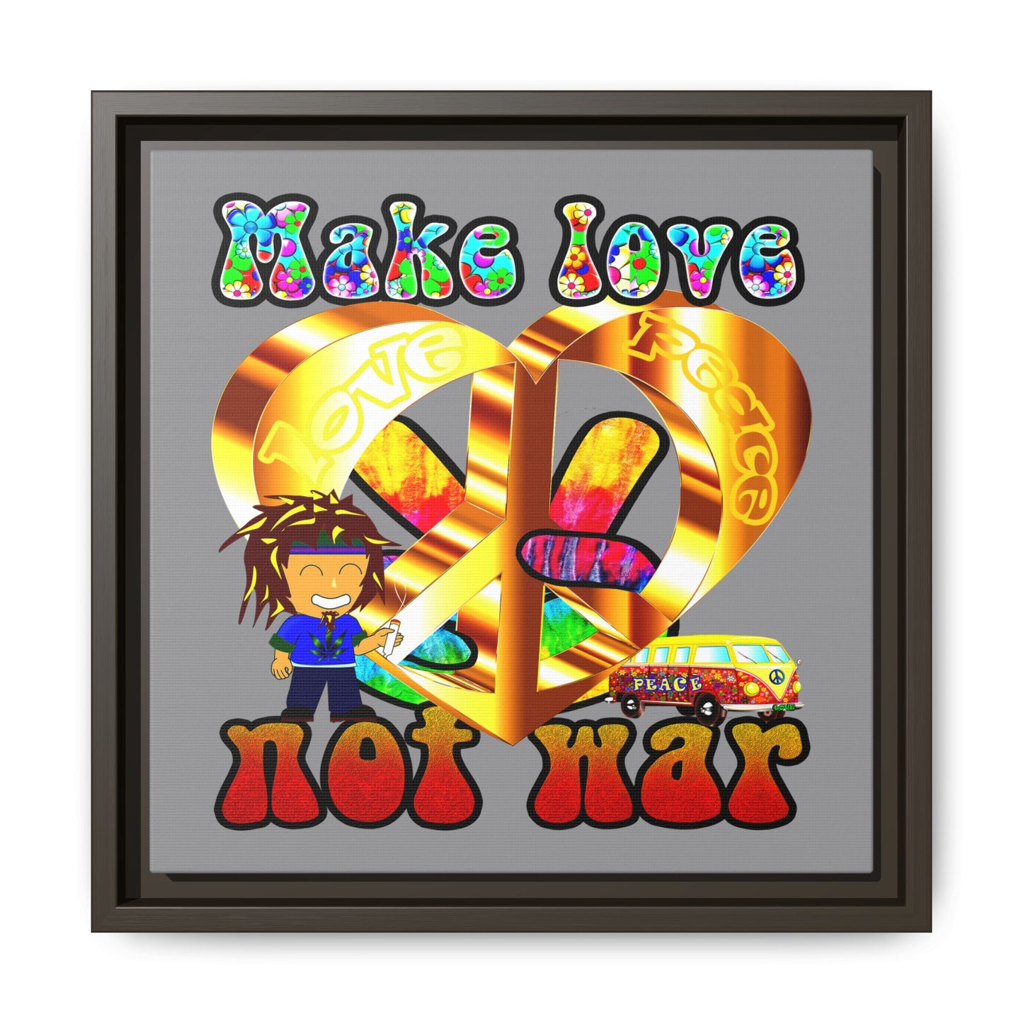 love peace - framed canvas art (grey)