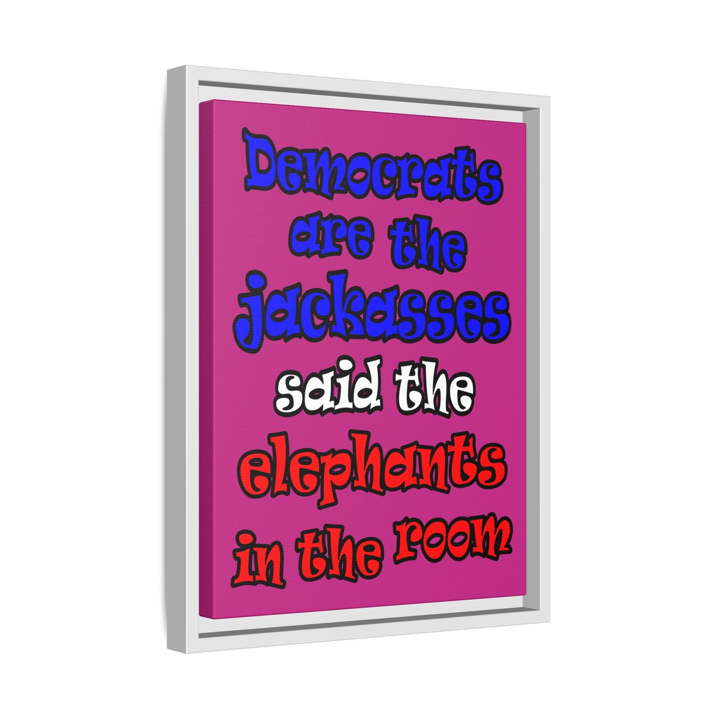 donkeys and elephants - framed canvas art (pink)