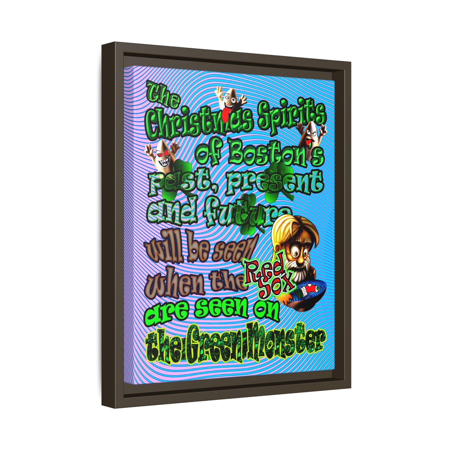christmas spirits of boston - framed canvas art (light blue-purple wave)