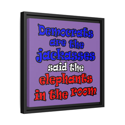 donkeys and elephants - framed canvas art (light purple)