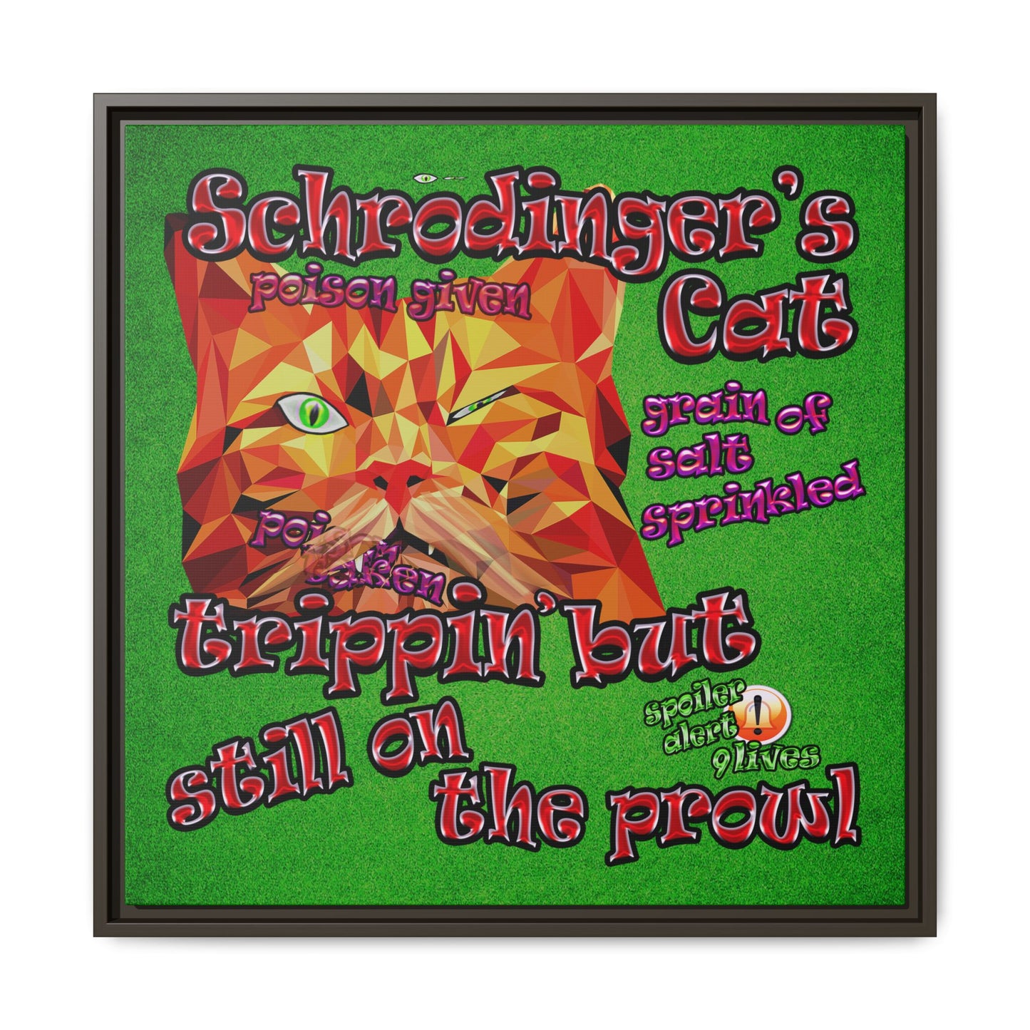 schrodinger's cat - framed canvas art (green turf)