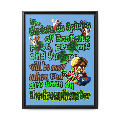 christmas spirits of boston - framed canvas art (light blue)