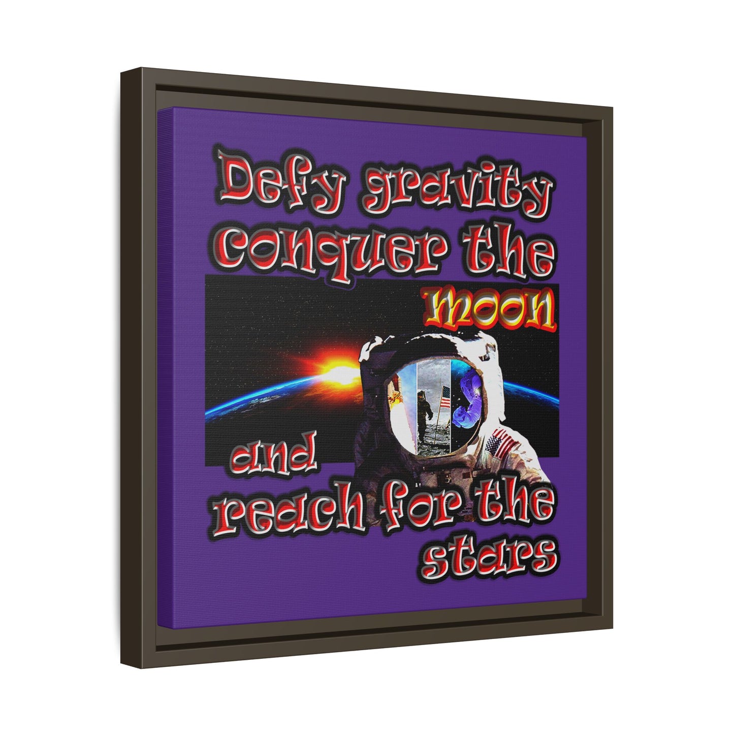 defy conquer reach - framed canvas art (purple)