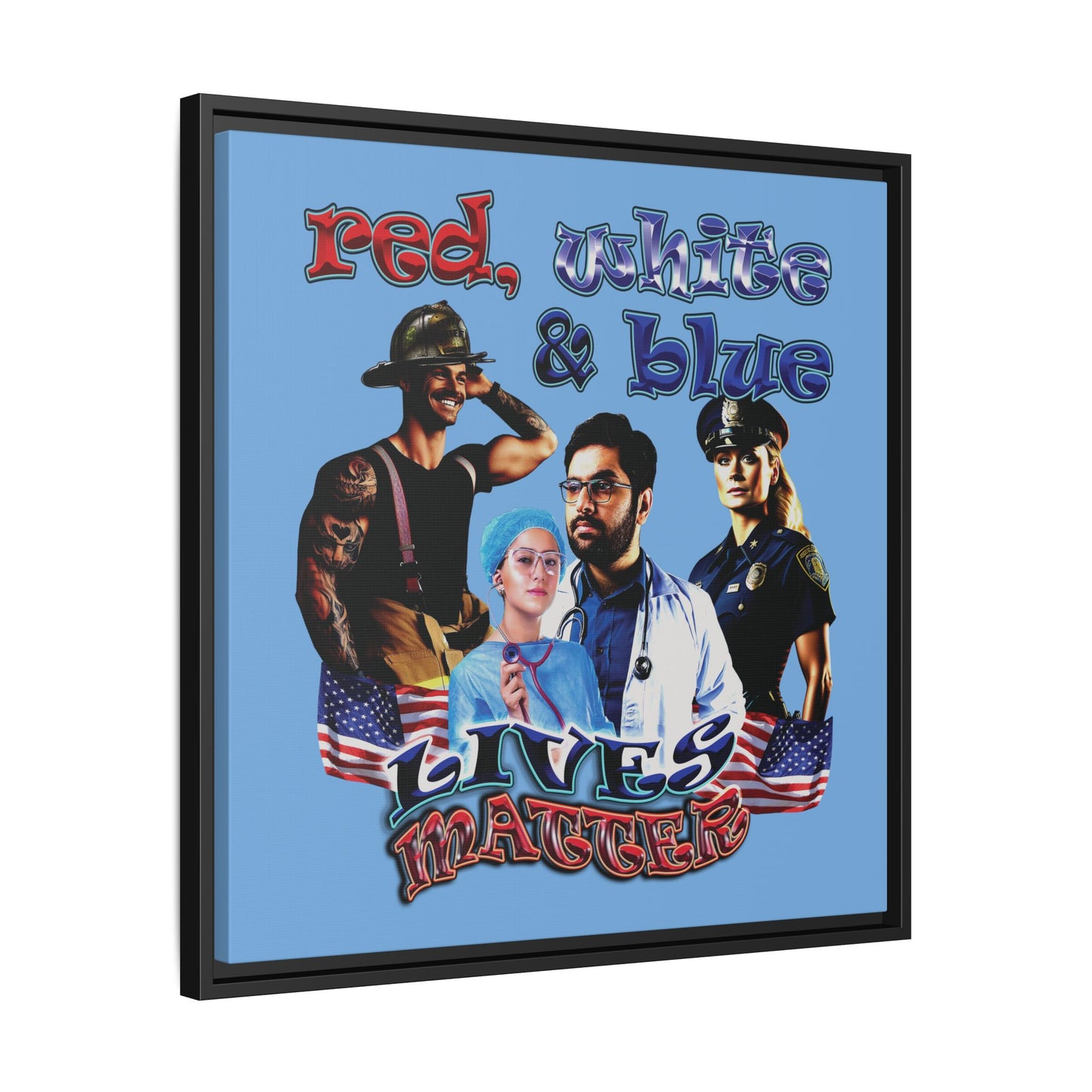 rw&b lives matter - framed canvas art (light blue)