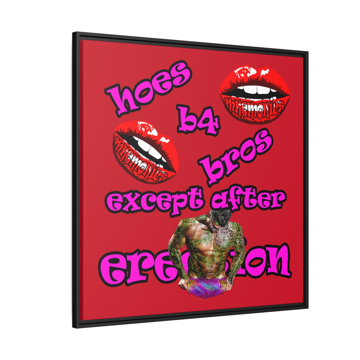 hoes b4 bros - framed canvas art (dark red)