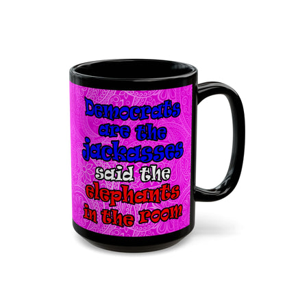 donkeys and elephants - Black Mug (pink swirl)