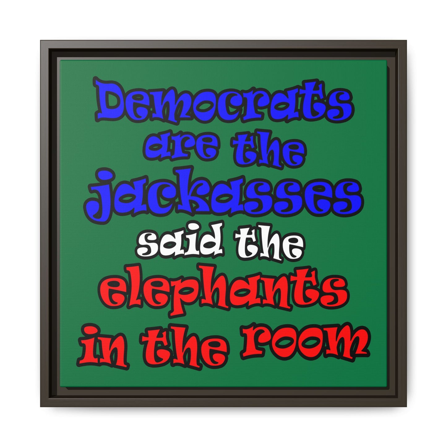 donkeys and elephants - framed canvas art (dark green)