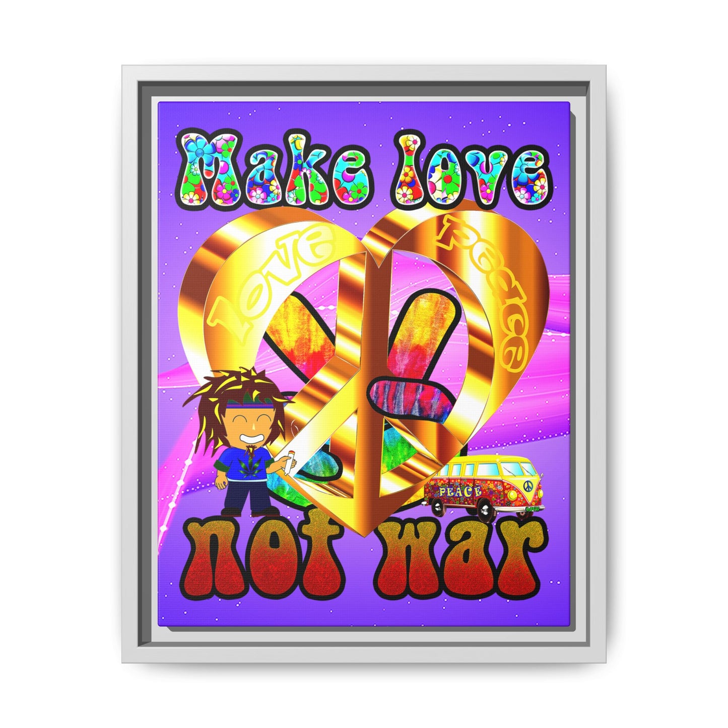 love peace - framed canvas art (purple-pink wave)