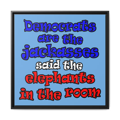 donkeys and elephants - framed canvas art (light blue)