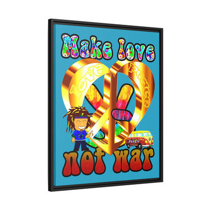 love peace - framed canvas art (turquoise)