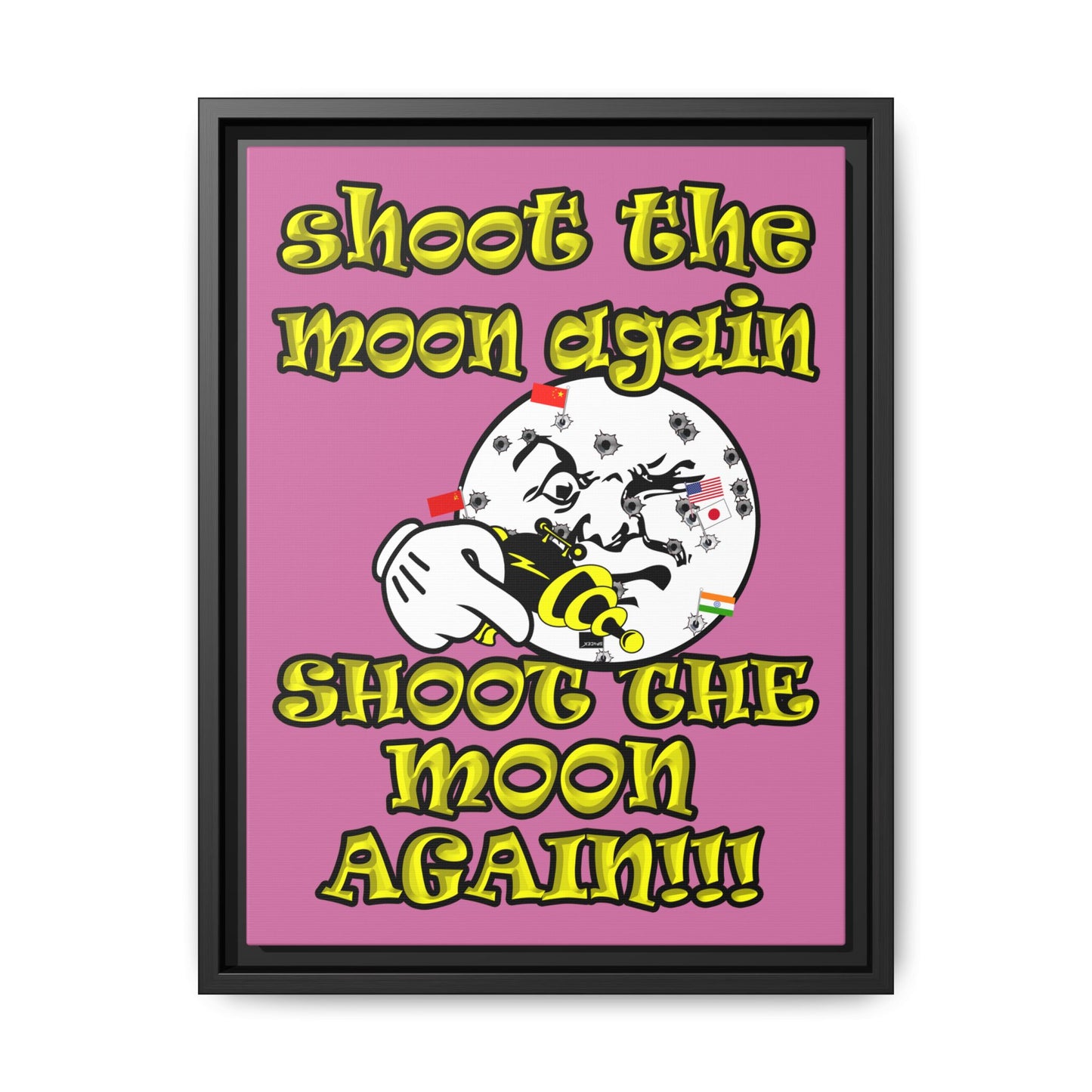 shoot the moon again - framed canvas art (light pink)