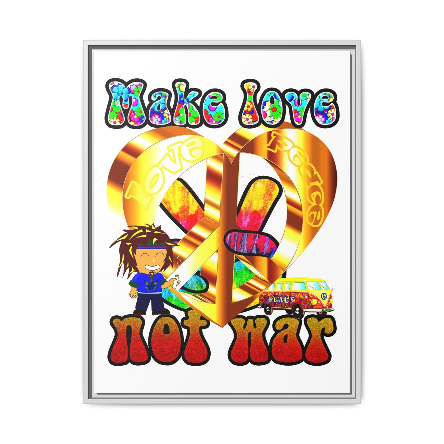 love peace - framed canvas art (white)