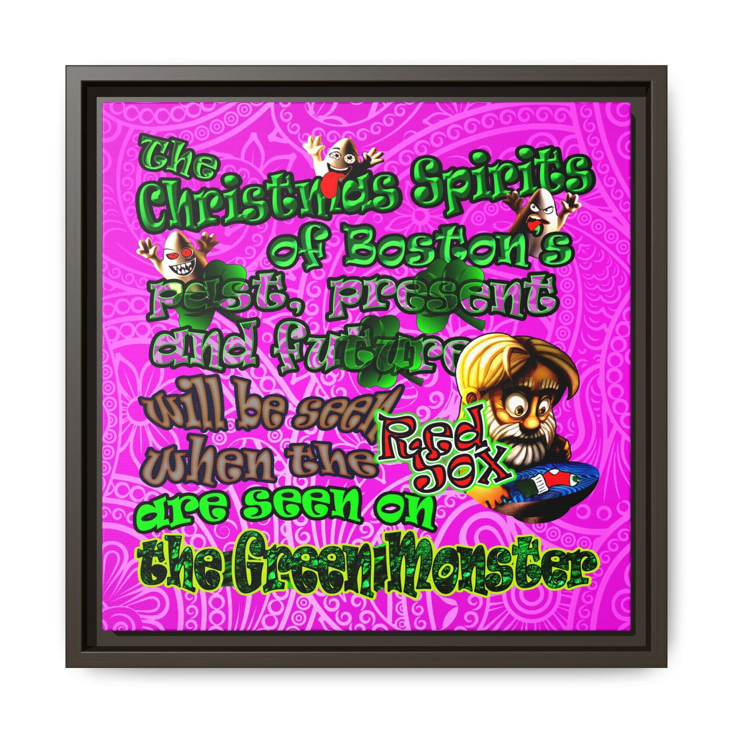 christmas spirits of boston - framed canvas art (pink swirl)