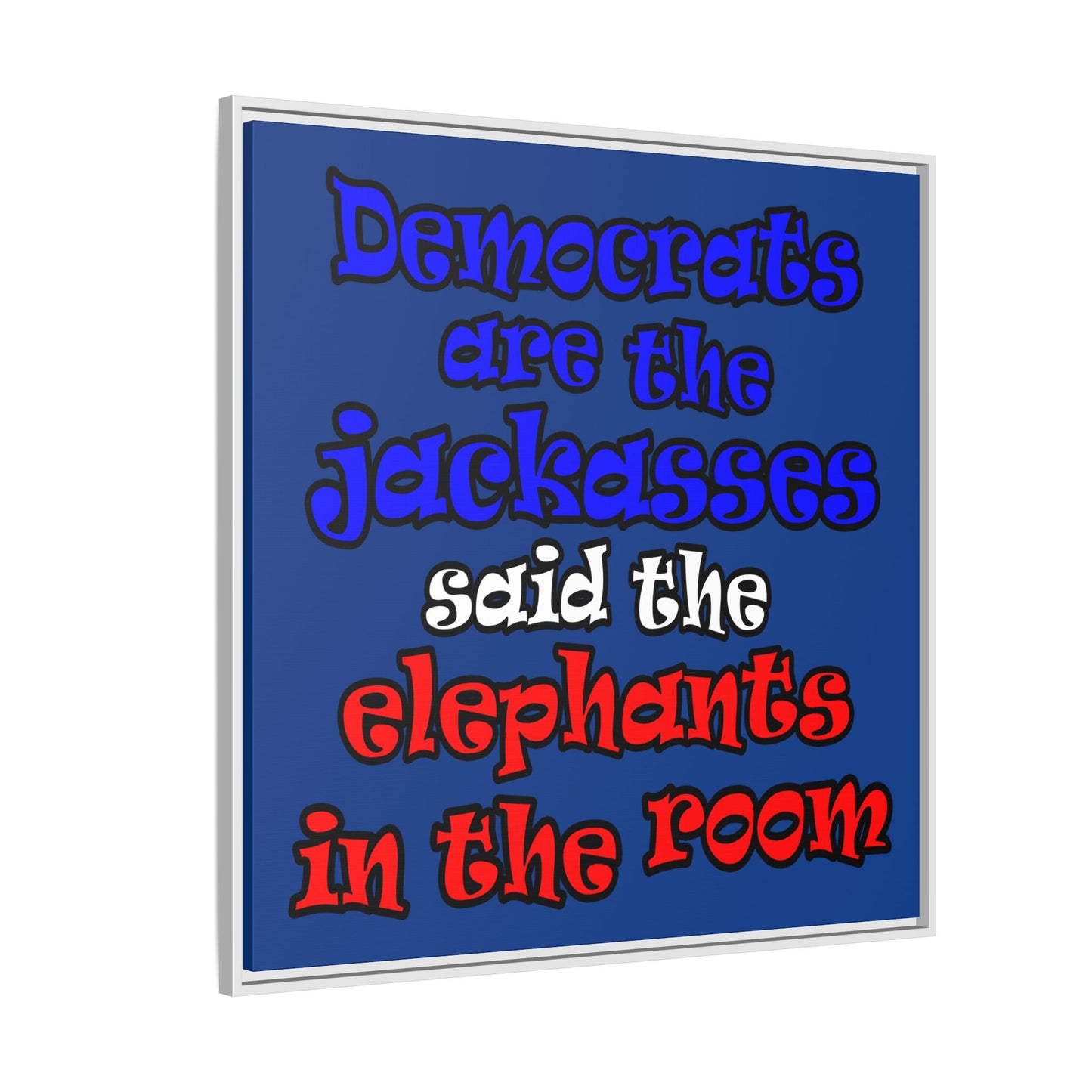 donkeys and elephants - framed canvas art (dark blue)