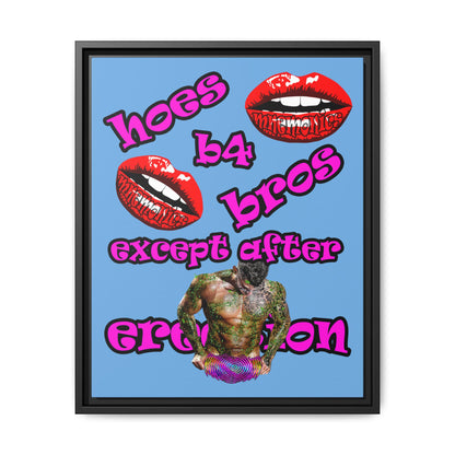 hoes b4 bros - framed canvas art (light blue)
