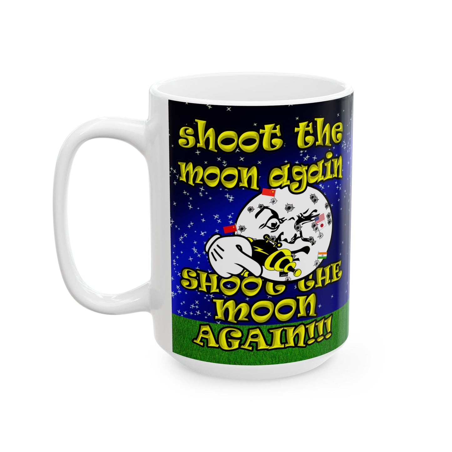 shoot the moon again - White Mug ('snoops' background)