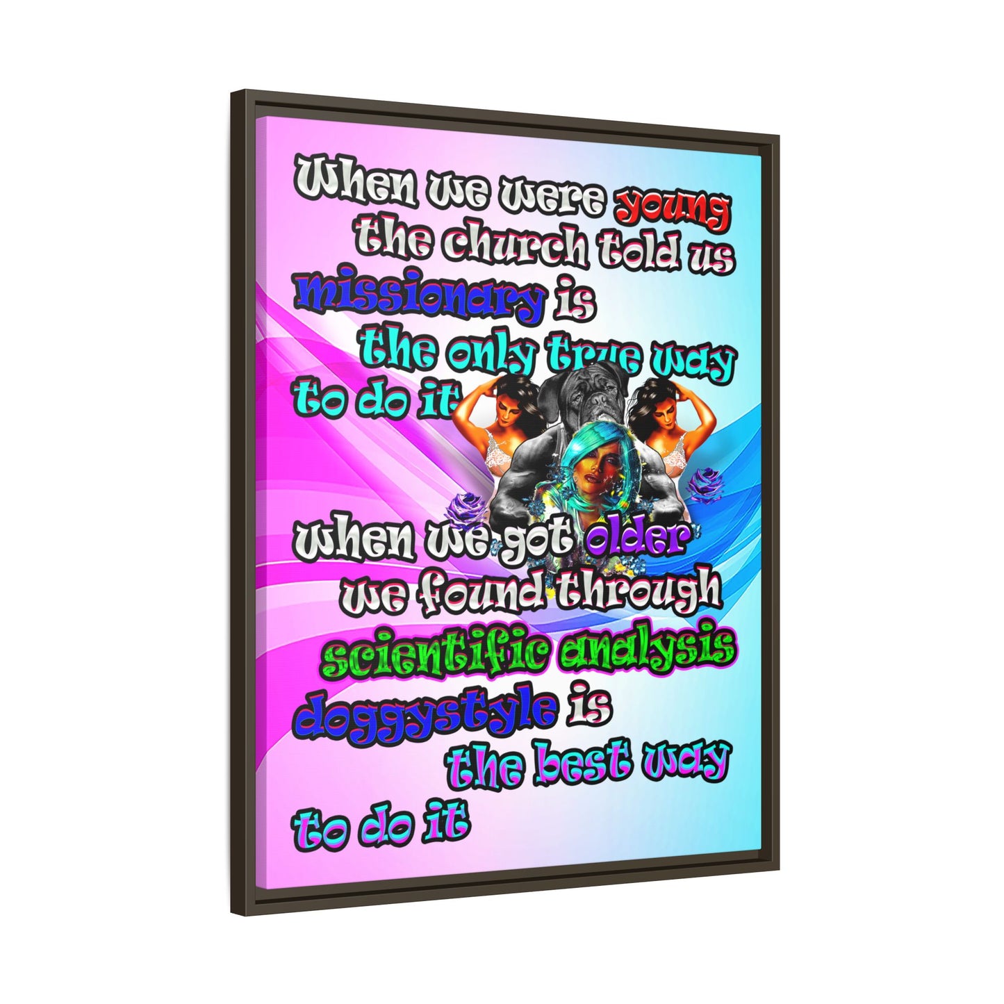 doggystyle - framed canvas art (light blue-pink wave)
