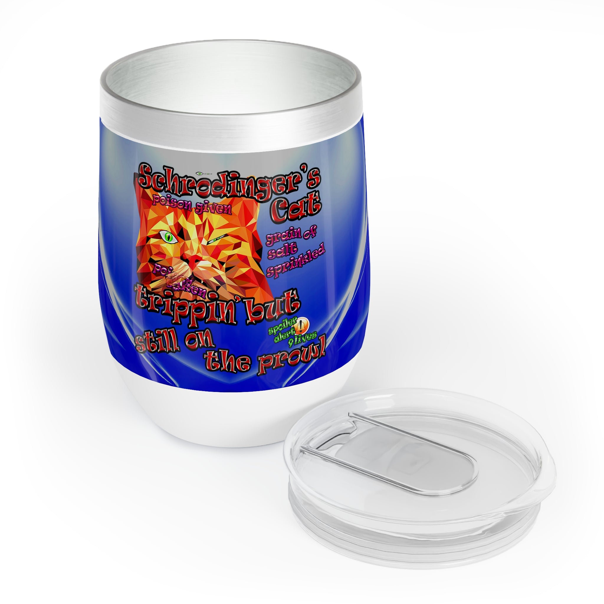 schrodinger's cat - Chill Wine Tumbler (blue-white wave)