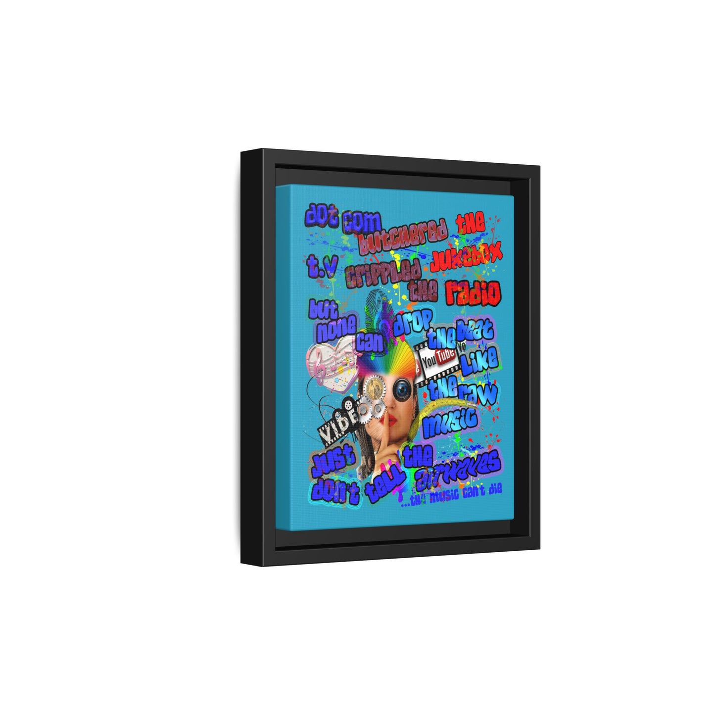drop the beat - framed canvas art (turquoise)