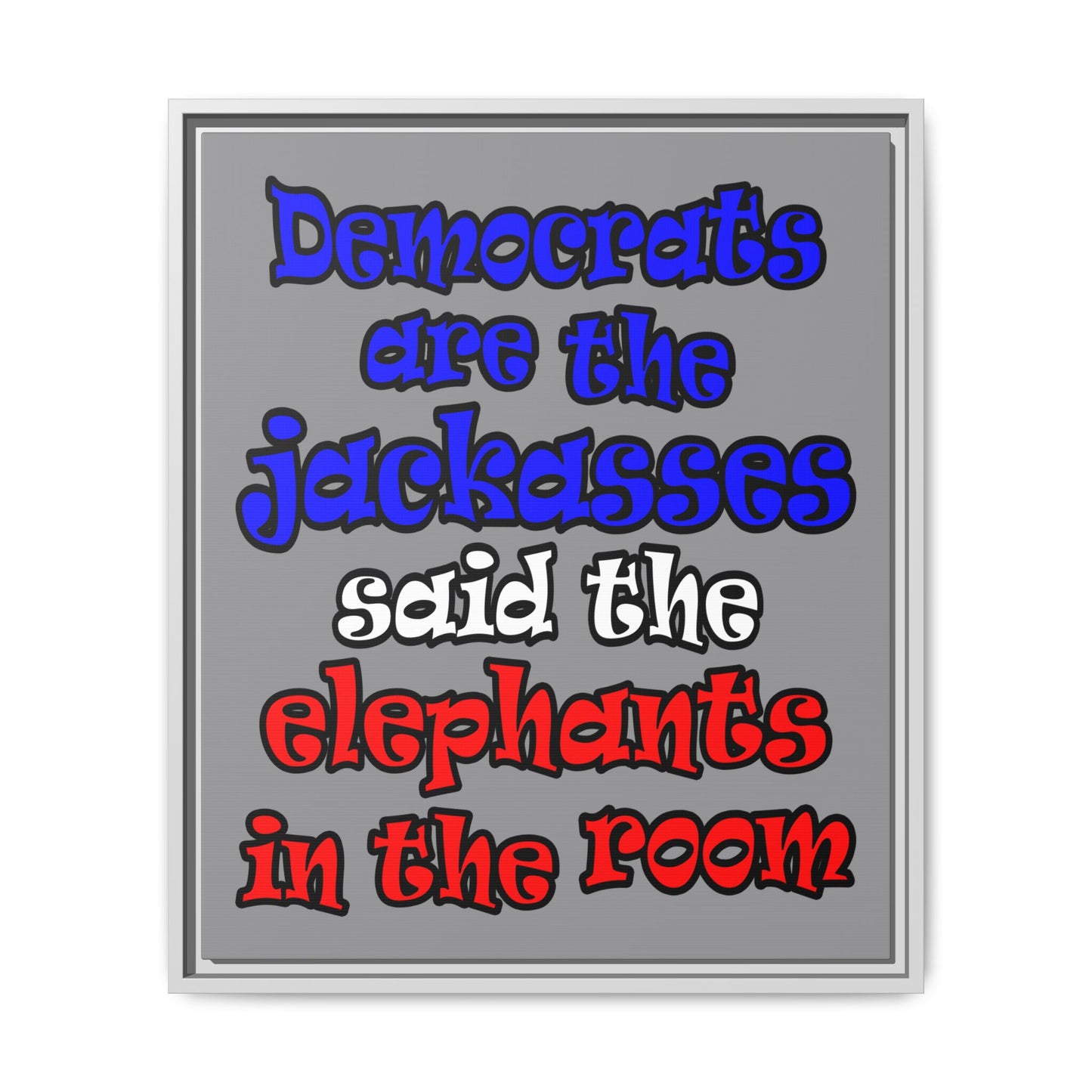 donkeys and elephants - framed canvas art (grey)