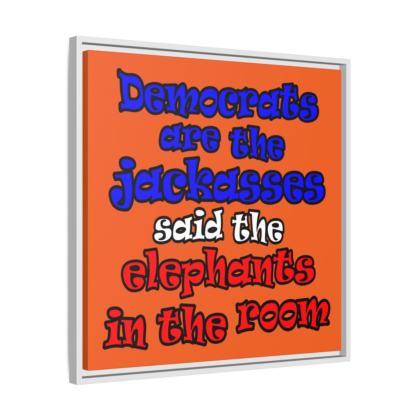 donkeys and elephants - framed canvas art (orange)