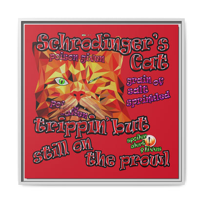 schrodinger's cat - framed canvas art (dark red)
