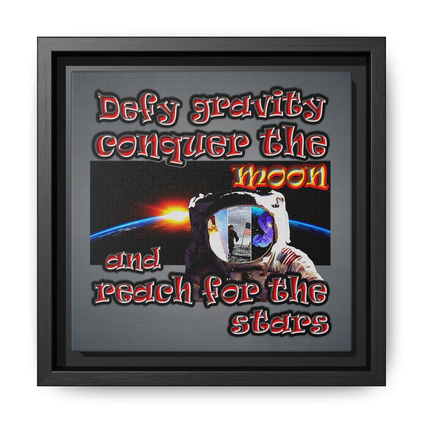 defy conquer reach - framed canvas art (grey-light grey)