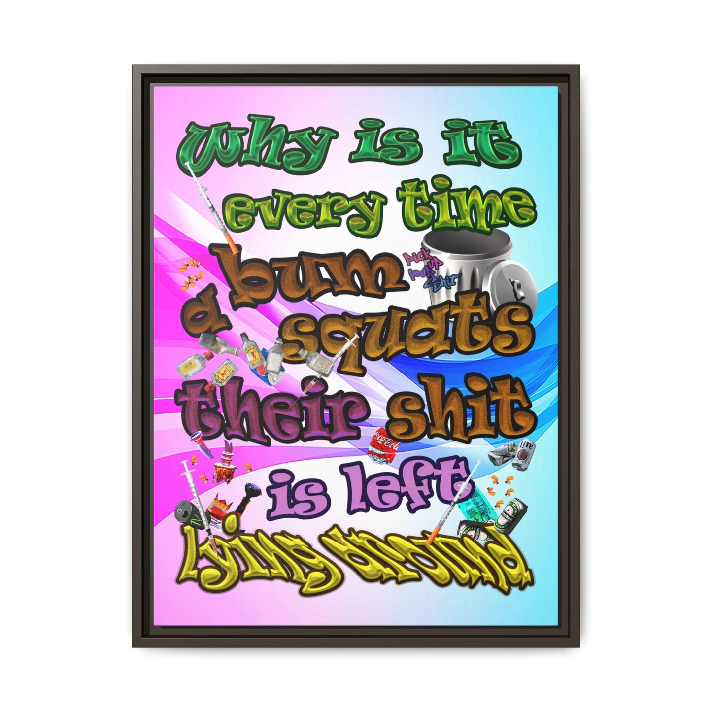 the bum's shit - framed canvas art (light blue-pink wave)